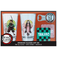 Demon Slayer - Drinking Glasses Collector's Gift Box Set - Two Glasses (16 oz.), Bottle Opener, Coaster Set