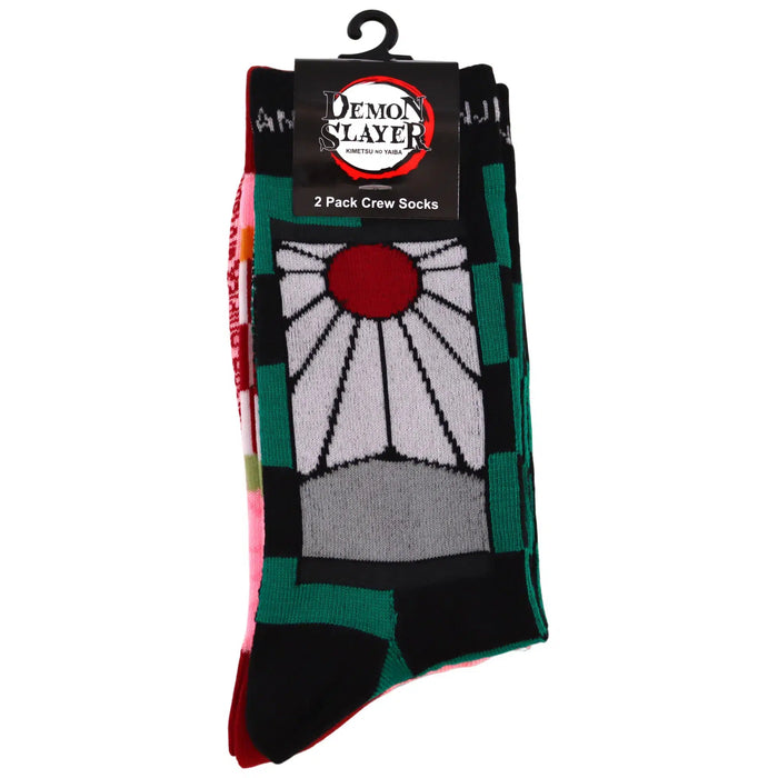 Demon Slayer - Green Tanjiro Kimono Pattern Crew Socks - Culturefly