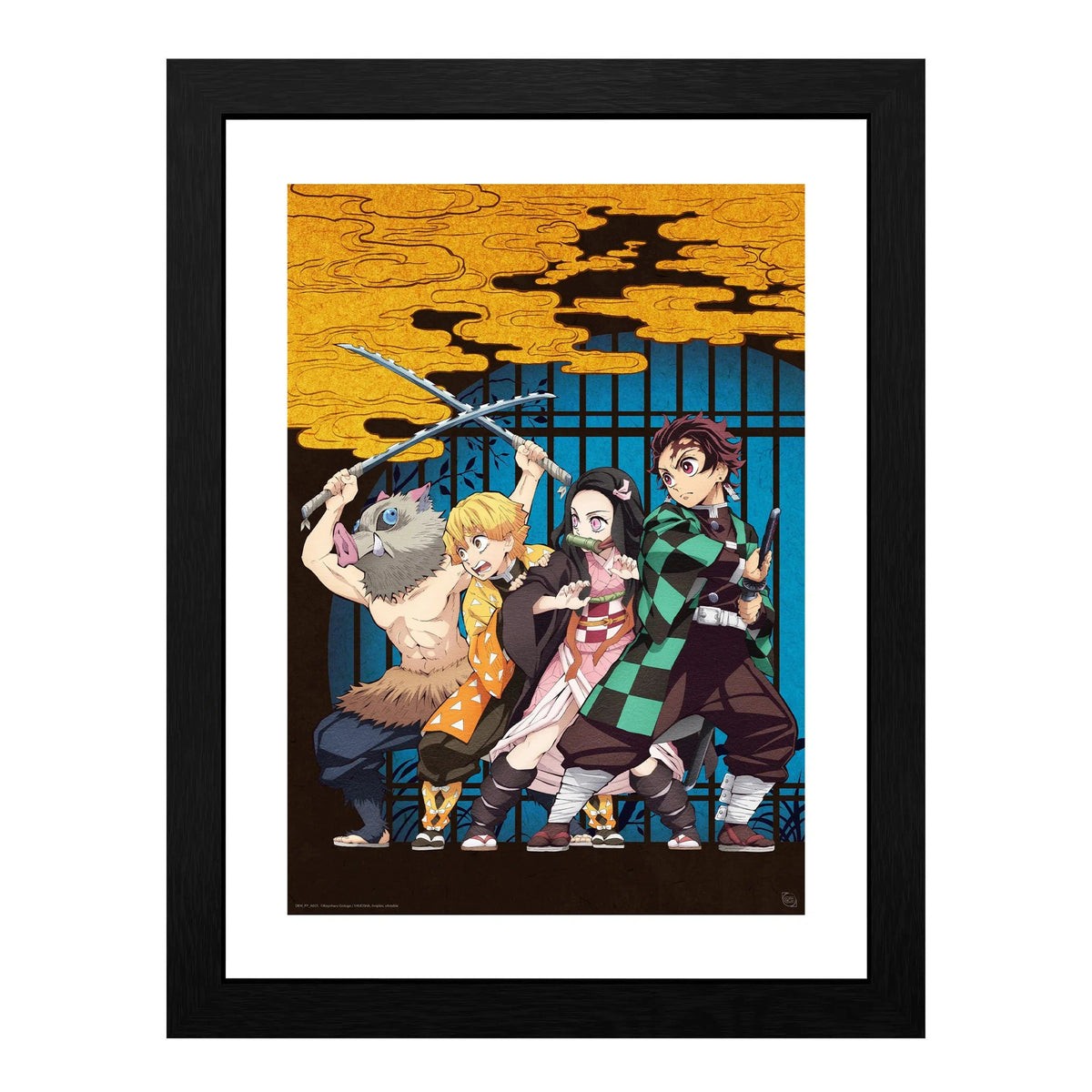 Demon Slayer - Inosuke, Zenitsu, Nezuko & Tanjiro Framed Print (13.5