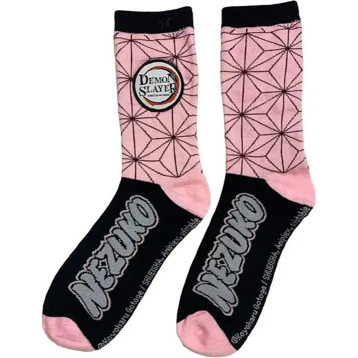 Demon Slayer - Pink Nezuko Kimono Pattern Crew Socks - Culturefly