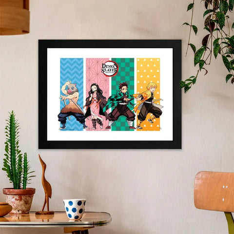 Demon Slayer - Tanjiro, Nezuko, Inosuke & Zenitsu Framed Print (12
