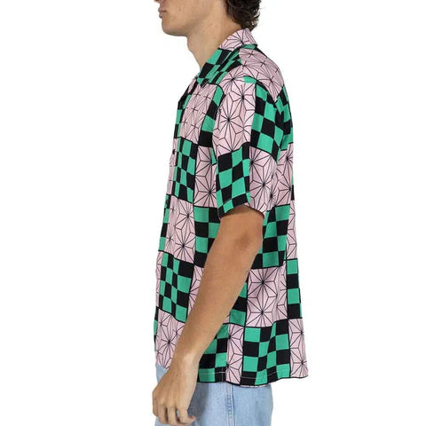 Demon Slayer - Tanjiro & Nezuko Pattern Button Up Shirt - Bioworld