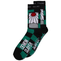 Demon Slayer - Tanjiro Pattern Crew Socks (Green) - Culturefly