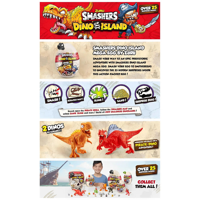 Dino Island - Mega Dino Egg Mystery Dinosaur Toy Figure Blind Bag (Dinosaur Color Will Vary) - Zuru Smashers