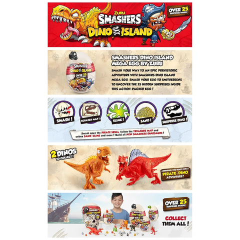 Dino Island - Mega Dino Egg Mystery Dinosaur Toy Figure Blind Bag (Dinosaur Color Will Vary) - Zuru Smashers