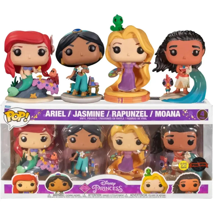 Disney Princess [Ultimate Princess Celebration] - 4-Pack Glow in the Dark Figure Set (Ariel, Jasmine, Rapunzel & Moana) - Funko - Pop! Disney Series