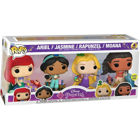 Disney Princess [Ultimate Princess Celebration] - 4-Pack Glow in the Dark Figure Set (Ariel, Jasmine, Rapunzel & Moana) - Funko - Pop! Disney Series