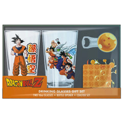 Dragon Ball Z - Drinking Glasses Collector's Gift Box Set - Two Glasses (16 oz.), Bottle Opener, Coaster Set