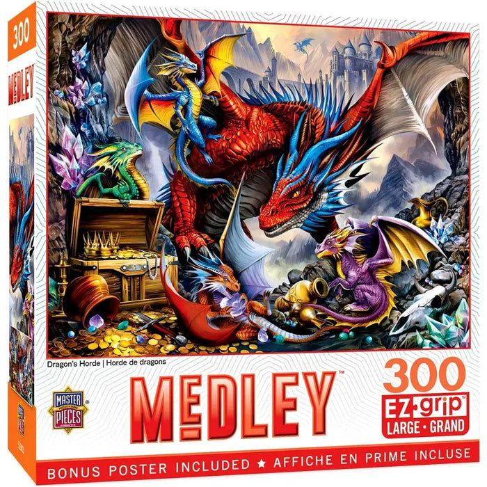 Dragon's Horde Jigsaw Puzzle with Bonus Poster (300 Pieces) - MasterPieces - Medley EZ Grip Series