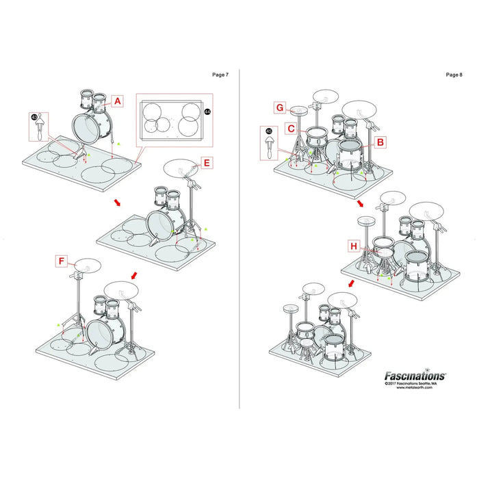 Drum Set 3D Figure Model Kit (Steel, Easy Difficulty) - Fascinations - Metal Earth Series - (2023)