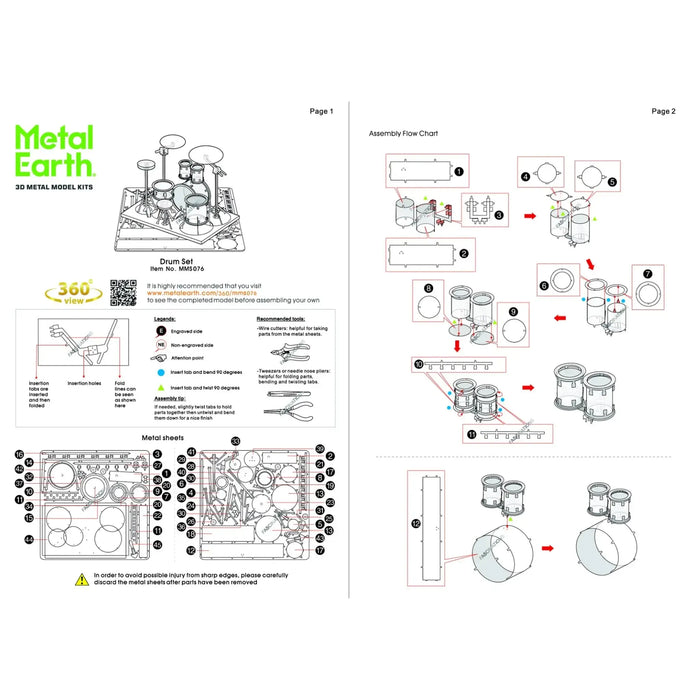Drum Set 3D Figure Model Kit (Steel, Easy Difficulty) - Fascinations - Metal Earth Series - (2023)