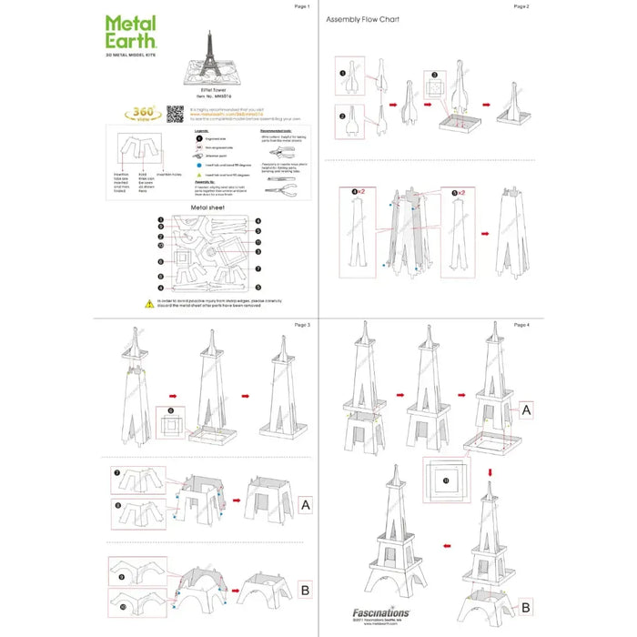 Eiffel Tower Figure Model Kit (Steel, Easy Difficulty) - Fascinations - Metal Earth Series