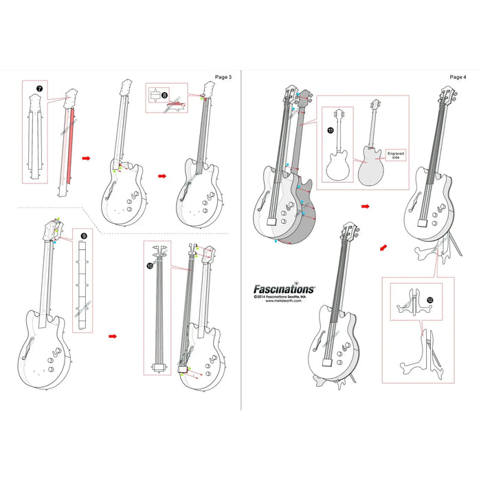 Electric Bass Guitar 3D Figure Model Kit (Steel, Easy Difficulty) - Fascinations - Metal Earth Series - (2023)