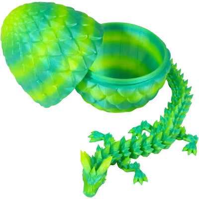 Emerald Spike Dragon Hatchling Toy Figure with Egg (3D Printed) - Wonderland Workshop