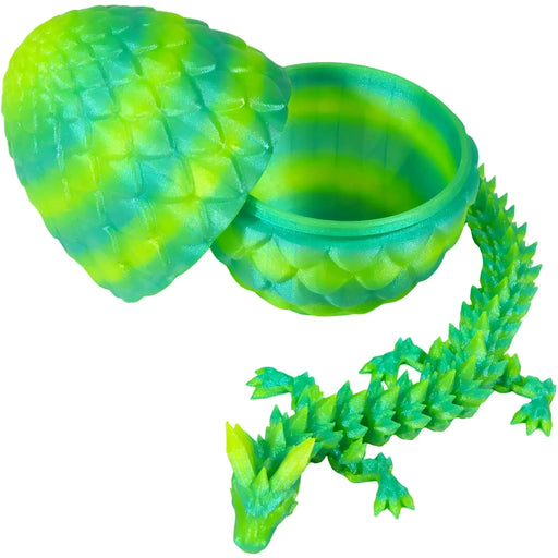 Emerald Spike Dragon Hatchling Toy Figure with Egg (3D Printed) - Wonderland Workshop