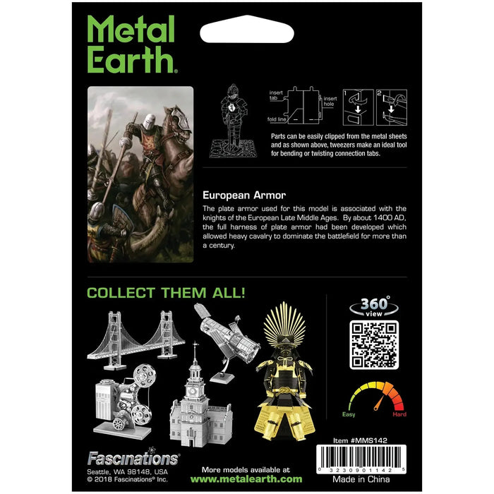 European Knight Armor 3D Figure Model Kit (Steel, Moderate Difficulty) - Fascinations - Metal Earth Series - (2023)