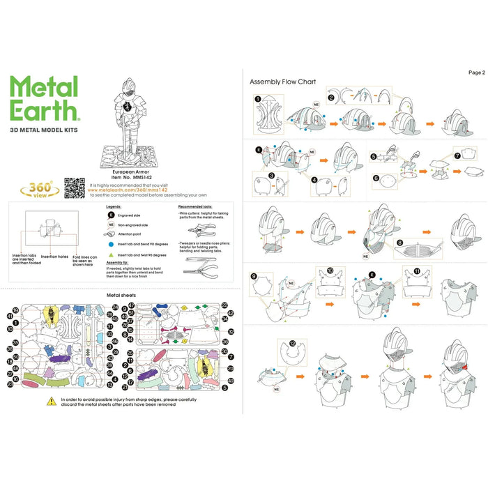 European Knight Armor 3D Figure Model Kit (Steel, Moderate Difficulty) - Fascinations - Metal Earth Series - (2023)