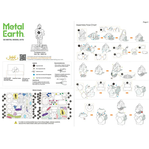 European Knight Armor 3D Figure Model Kit (Steel, Moderate Difficulty) - Fascinations - Metal Earth Series - (2023) - Image 5