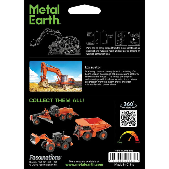 Excavator Construction Vehicle Figure Model Kit (Steel, Moderate Difficulty) - Fascinations - Metal Earth Series - (2022)