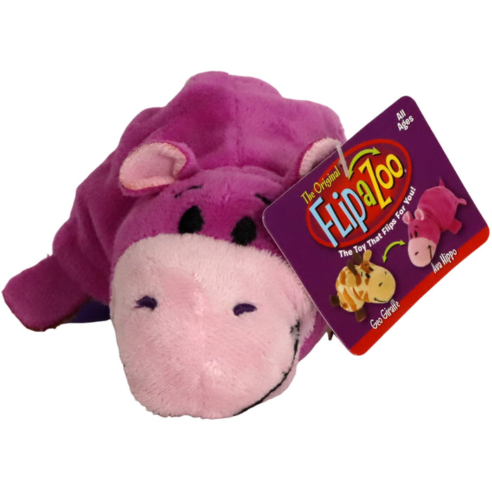 Flip A Zoo - 2-in-1 Reversible Geo Giraffe & Ava Hippo Clip-On Plush  (5") - Jay at Play
