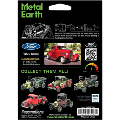 Ford - 1932 Coupe Classic Car Figure Model Kit (1:38 Scale, Steel, Moderate Difficulty) - Fascinations - Metal Earth Series - (2022) - Image 3