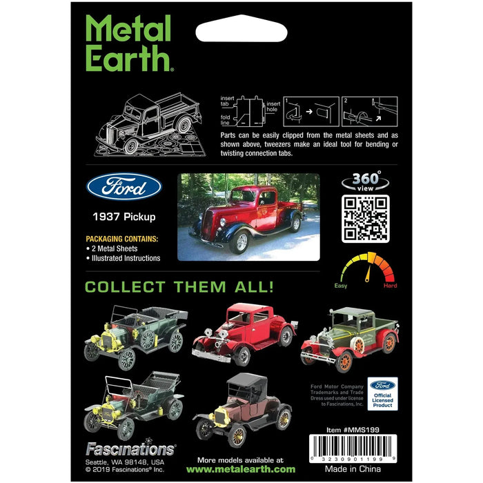 Ford - 1937 Pickup Classic Truck Figure Model Kit (1:49 Scale, Steel, Moderate Difficulty) - Fascinations - Metal Earth Series - (2022)