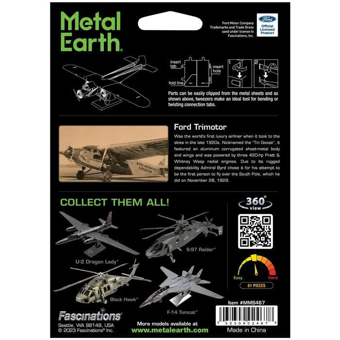 Ford - Trimotor Airplane 3D Figure Model Kit (1:120 Scale, Steel, Moderate Difficulty) - Fascinations - Metal Earth Series - (2022)