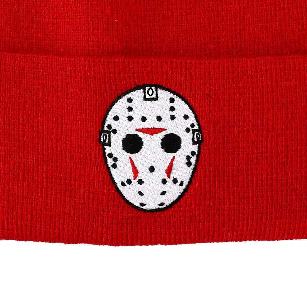 Friday The 13th - Jason Mask Cuff Beanie Hat (Red, Embroidered) - Bioworld