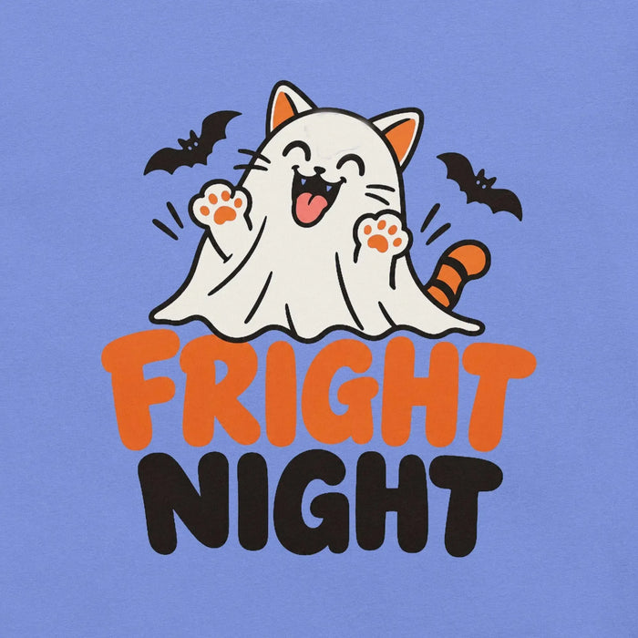 Fright Night T-Shirt - Cute Halloween Ghost Cat and Bats Graphic Tee