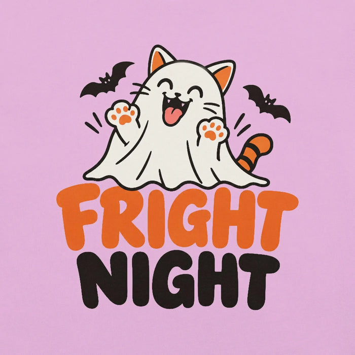 Fright Night T-Shirt - Cute Halloween Ghost Cat and Bats Graphic Tee