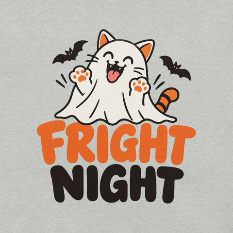 Fright Night T-Shirt - Cute Halloween Ghost Cat and Bats Graphic Tee - Image 26