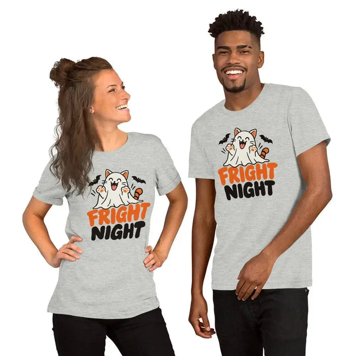 Fright Night T-Shirt - Cute Halloween Ghost Cat and Bats Graphic Tee