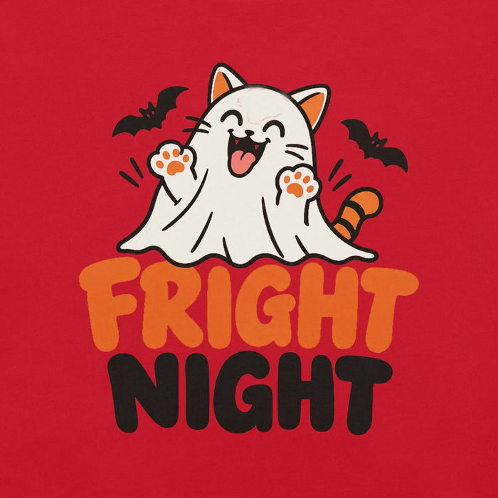 Fright Night T-Shirt - Cute Halloween Ghost Cat and Bats Graphic Tee