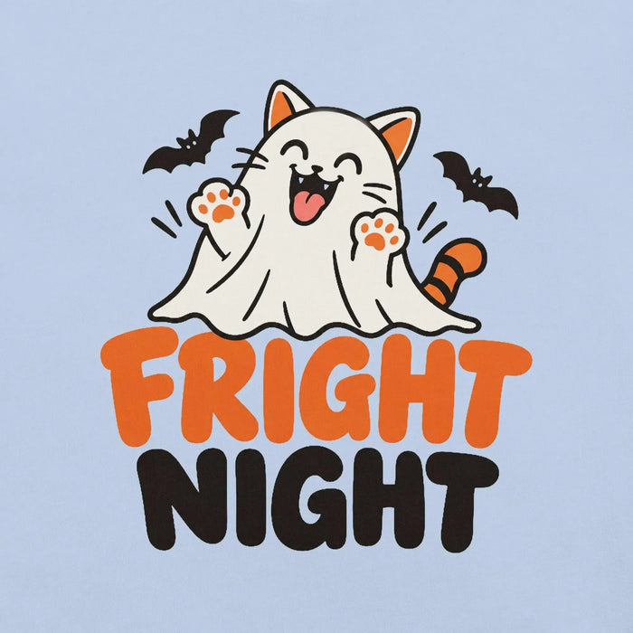 Fright Night T-Shirt - Cute Halloween Ghost Cat and Bats Graphic Tee