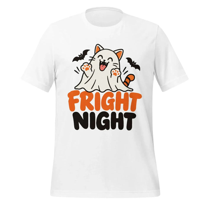 Fright Night T-Shirt - Cute Halloween Ghost Cat and Bats Graphic Tee