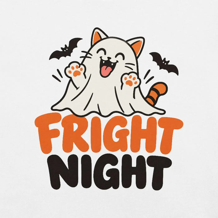 Fright Night T-Shirt - Cute Halloween Ghost Cat and Bats Graphic Tee