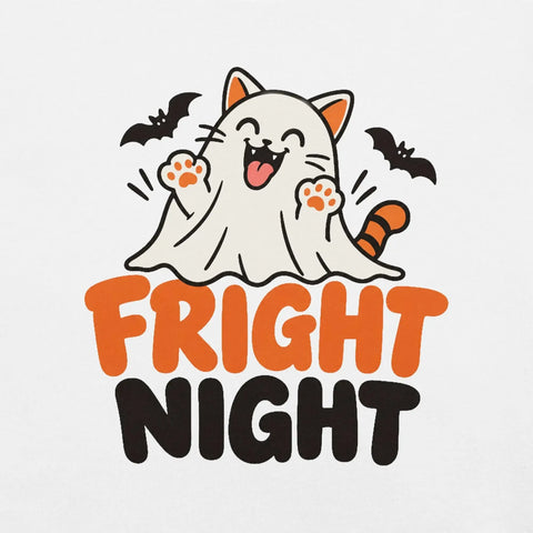 Fright Night T-Shirt - Cute Halloween Ghost Cat and Bats Graphic Tee - Image 42