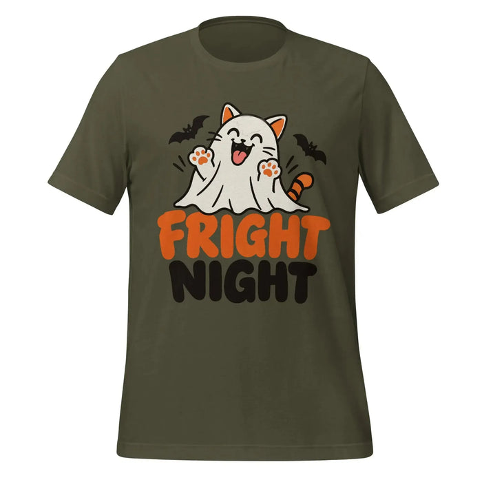 Fright Night T-Shirt - Cute Halloween Ghost Cat and Bats Graphic Tee