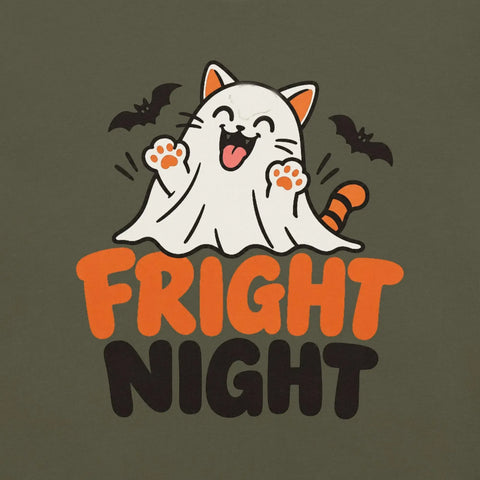 Fright Night T-Shirt - Cute Halloween Ghost Cat and Bats Graphic Tee - Image 6