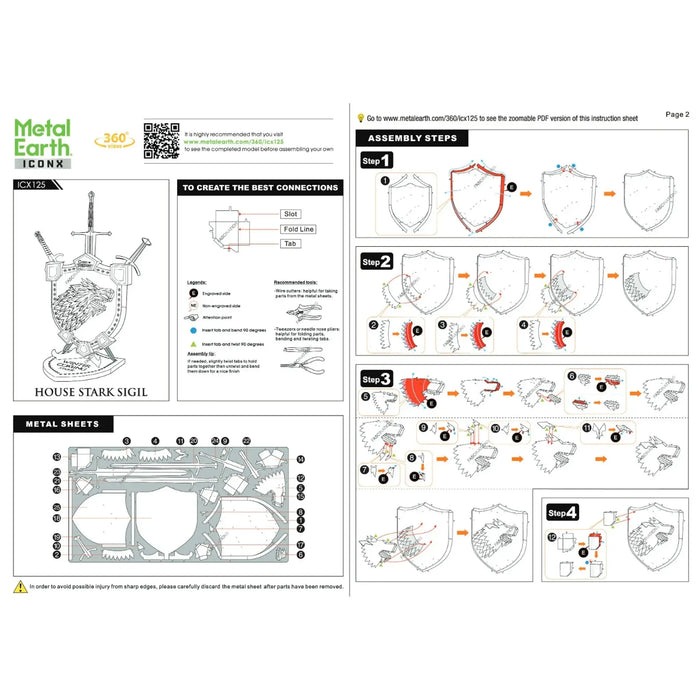 Game of Thrones - House Stark Sigil Figure Model Kit (Steel, Moderate Difficulty) - Fascinations - Metal Earth ICONX Premium Series - (2019)