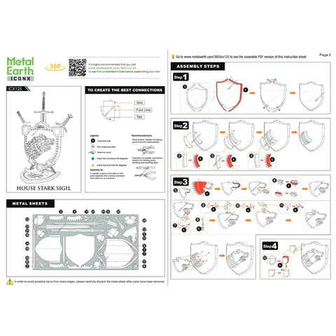 Game of Thrones - House Stark Sigil Figure Model Kit (Steel, Moderate Difficulty) - Fascinations - Metal Earth ICONX Premium Series - (2019) - Image 7