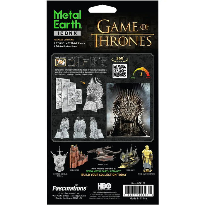 Game of Thrones - Iron Throne 3D Figure Model Kit (Steel, Moderate Difficulty) - Fascinations - Metal Earth Premium Series - (2023)