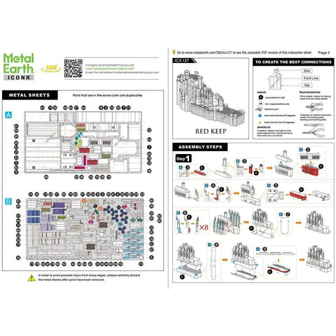 Game of Thrones - Red Keep Castle Figure Model Kit (Steel, Challenging Difficulty) - Fascinations - Metal Earth Iconx Series