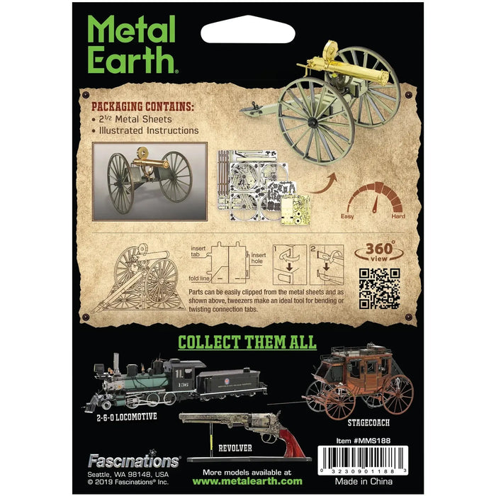 Gatling Gun Figure Model Kit (Steel, Moderate Difficulty) - Fascinations - Metal Earth Series - (2019)