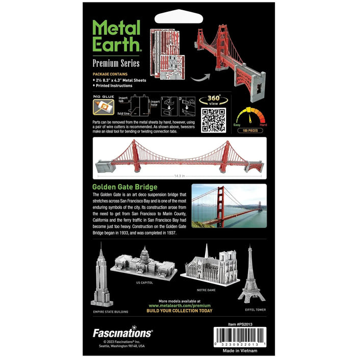Golden Gate Bridge 3D Figure Model Kit (1:7535 Scale, Steel, Moderate Difficulty) - Fascinations - Metal Earth Premium Series - (2023)