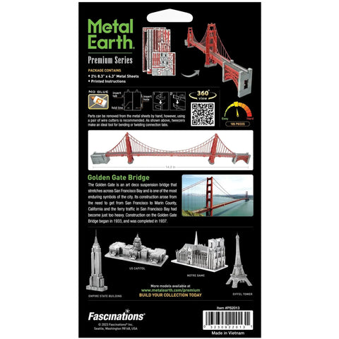 Golden Gate Bridge 3D Figure Model Kit (1:7535 Scale, Steel, Moderate Difficulty) - Fascinations - Metal Earth Premium Series - (2023) - Image 3