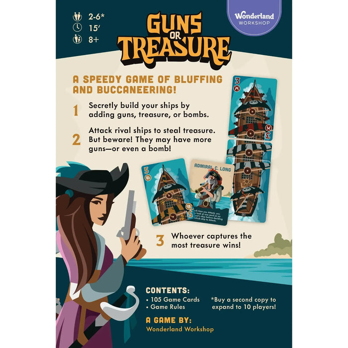 Guns or Treasure - Party Pirate Card Game for Family, Adults & Children (2-6 Players, Ages 8+)
