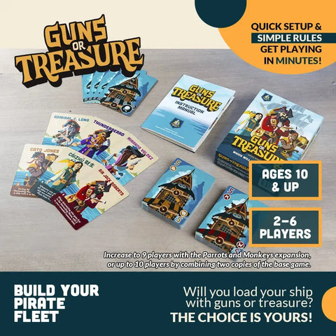 Guns or Treasure - Party Pirate Card Game for Family, Adults & Children (2-6 Players, Ages 8+)