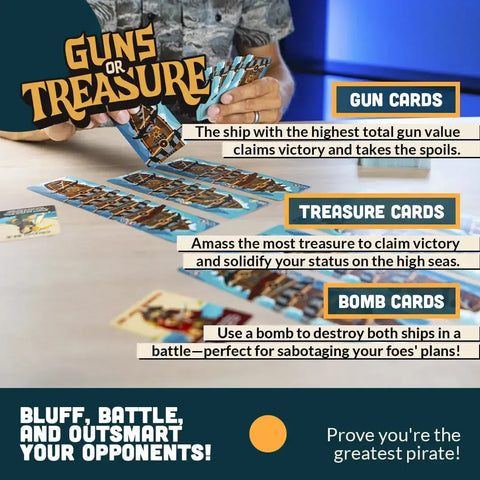 Guns or Treasure - Party Pirate Card Game for Family, Adults & Children (2-6 Players, Ages 8+)
