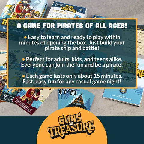 Guns or Treasure - Party Pirate Card Game for Family, Adults & Children (2-6 Players, Ages 8+)